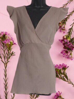 Retro Elegant Smoke Color Flutter Sleeve Blouse Marianne Size Small